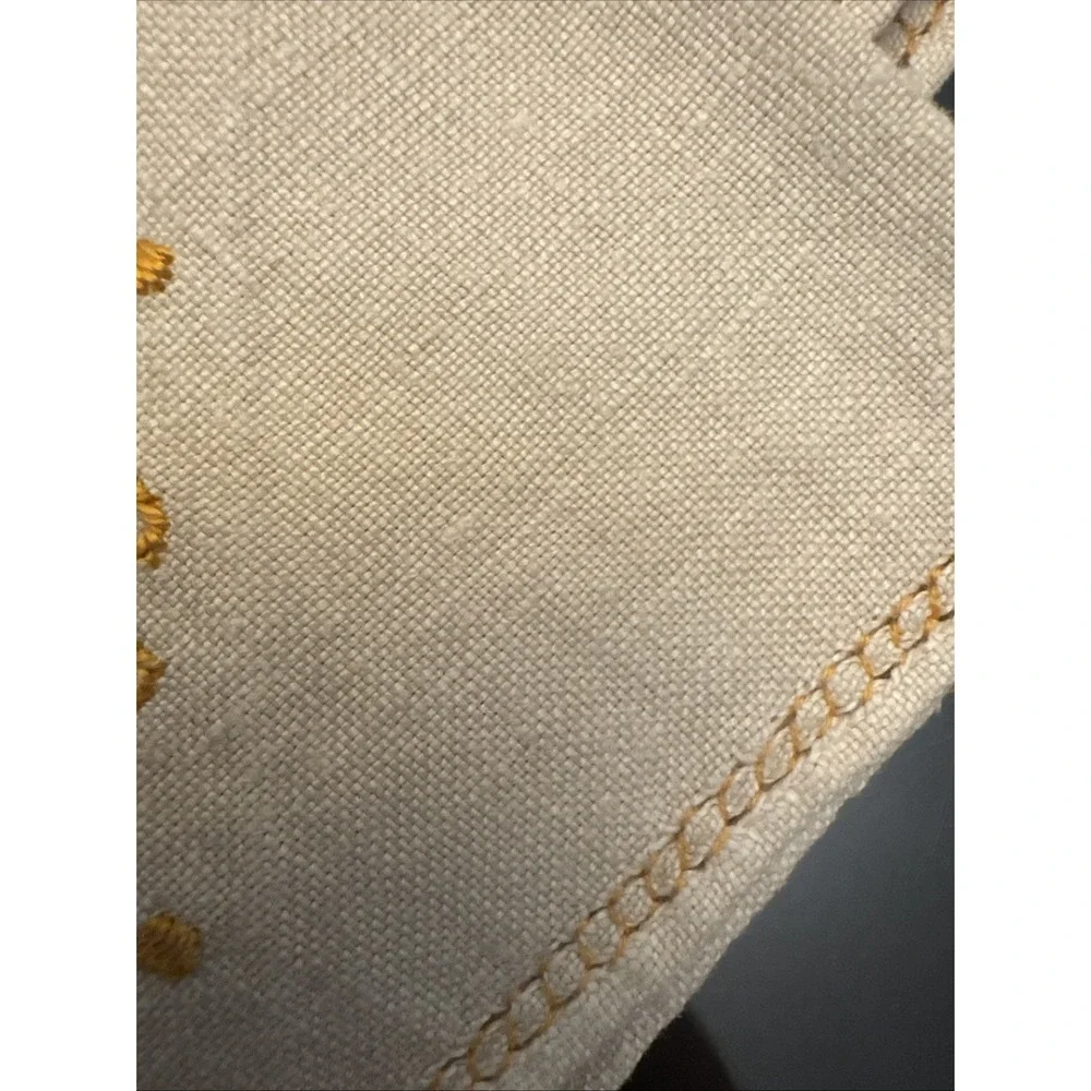 Set Of 6 Napkins Natural Beige‎ Orange Embroidered  Edges Blend Linen Fabric 10